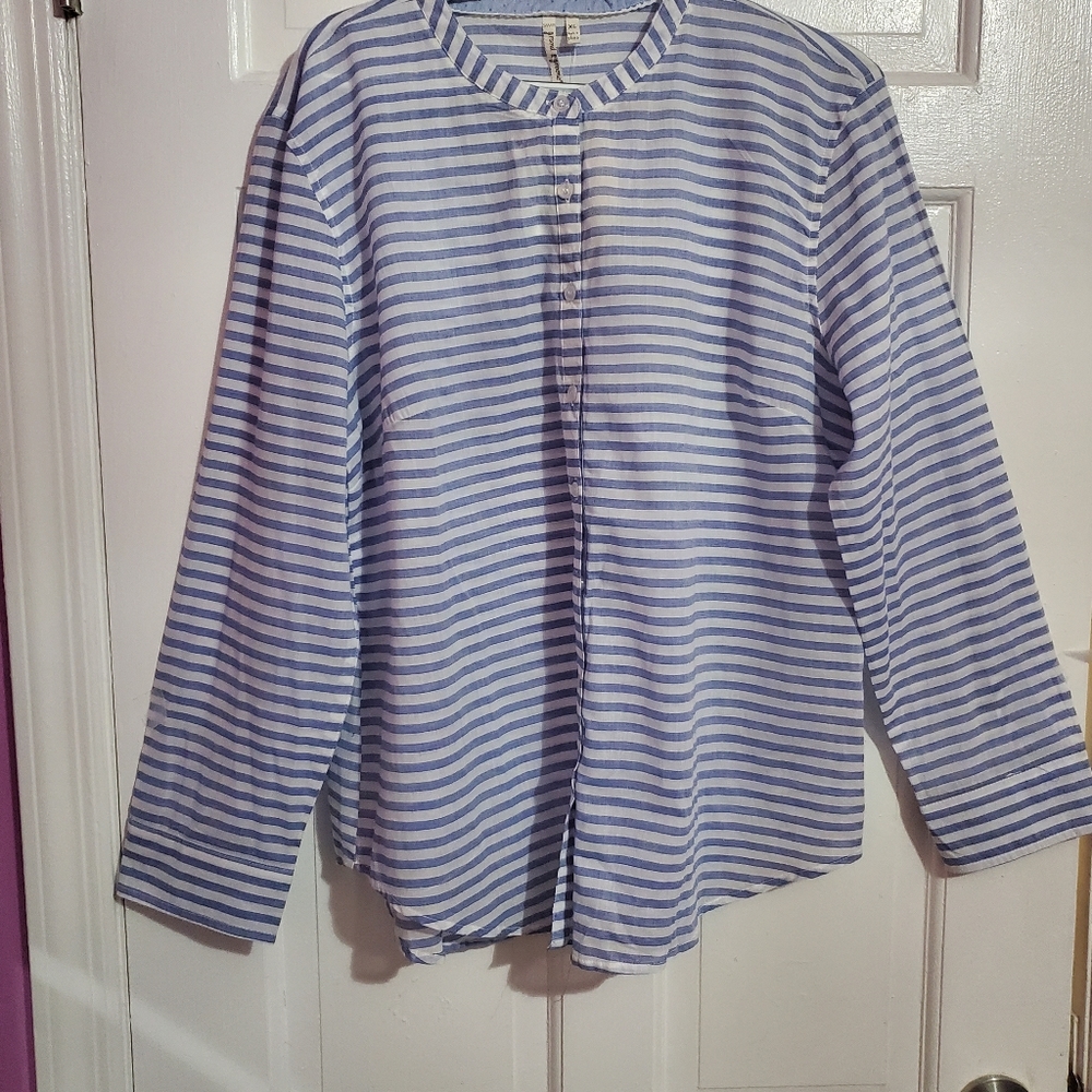 Blue and white stripped flannel shirt